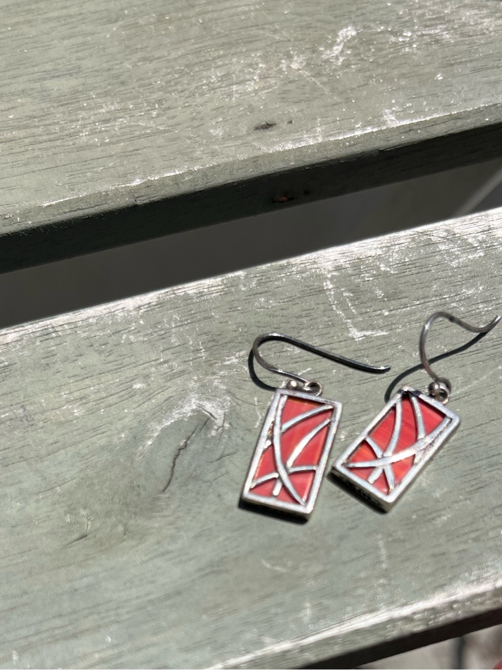 Whimsy design - Sterling Silver 925/Coral Rectangular Dangle Earrings